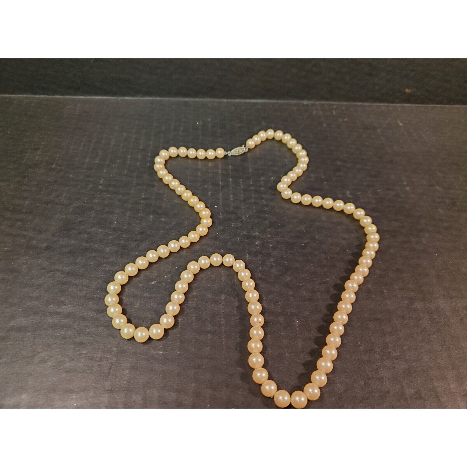◆VINTAGE HOLLYWOOD◆ 925 Silver Pearl Chain NecklaceVH25NNN Vintage Pearl Bib Necklace * 5 Strand Necklace * Hollywood