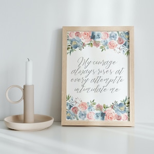 Jane Austen Art Print Pride and Prejudice Poster Elizabeth Bennet Courage Quote Literary Art Download Book Lover Gift Printable Wall Art
