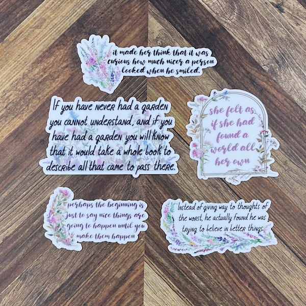 The Secret Garden Waterproof Stickers - Frances Hodgson Burnett Stickers - Book Quote Stickers - Waterproof Stickers or Ultra Thin Magnets