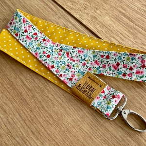 FLORENCIA Summer Millefleur • Flower lanyard dots ocher mustard yellow • Lanyard dots mustard key ring leather key