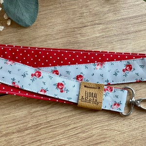 Schlüsselanhänger Rosen Schlüsselband Blumen • Red Roses • Punkte Rot • Schlüsselkarte Band Ausweisband Schlüsselbund Schlüsselkette