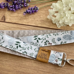 Schlüsselband Blumen Schlüsselanhänger vegan • Lanyard Dottys Light Brown • Schlüssel Ausweisband Blumen