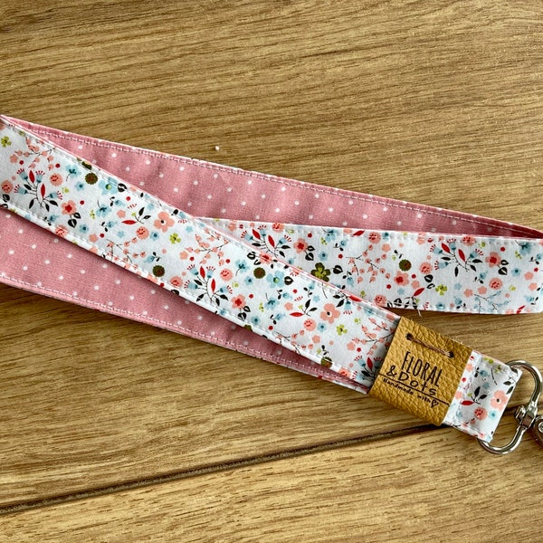 BLOOM • Blumen Schlüsselband Pünktchen Punkte Rosa • Lanyard Dots Light Pink • Schlüsselanhänger  Millefleur Muster Streublumen Leder