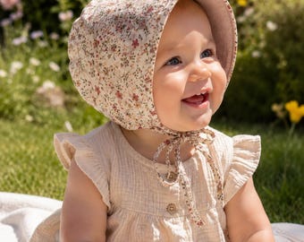 Sun hat, hand-sewn baby bonnet, muslin • BETTY • Summer hat, baby bonnet • Hat • Little cap • Baby hat • Naturally in vintage style