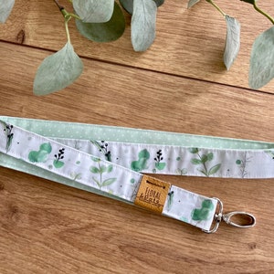 Eukalyptus • Schlüsselband Grün Punkte Mint • Lanyard Dots Green Mint • Schlüsselanhänger Band Natur Leder Karabiner