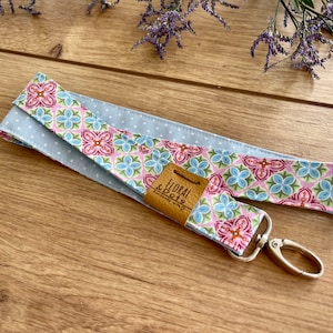 Schlüsselband Schlüsselanhänger Schlüsselbund Ausweisband • VINTAGE Tiles • Punkte Hellblau   • Lanyard Dots Light Blue •  Leder Karabiner