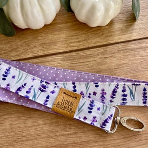 Schlüsselanhänger Schlüsselband Blumen Vegan • LAVENDEL LIEBE • Punkte Lila Pünktchen Flieder • Lanyard Dots Violett Lavender • Karabiner