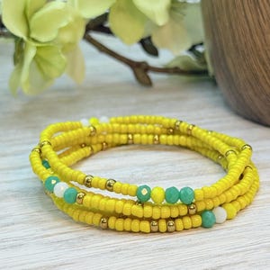 Pineapple Yellow Boho Style 35” Long Seed Bead Bracelet | Wrap Bracelet | Stack Bracelet | Stretch Bracelet | Gift For Her