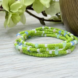 Lime Green Boho Style 35” Long Seed Bead Bracelet | Wrap Bracelet | Stack Bracelet | Stretch Bracelet | Gift For He