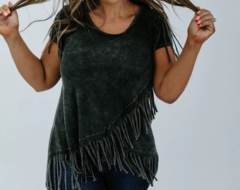 Sale!! Only!! Bully Dangling Mineral Wash FRINGE Layer TOP Tassel BUYNOW! Tie Dye Asymmetrical Priced Cheap