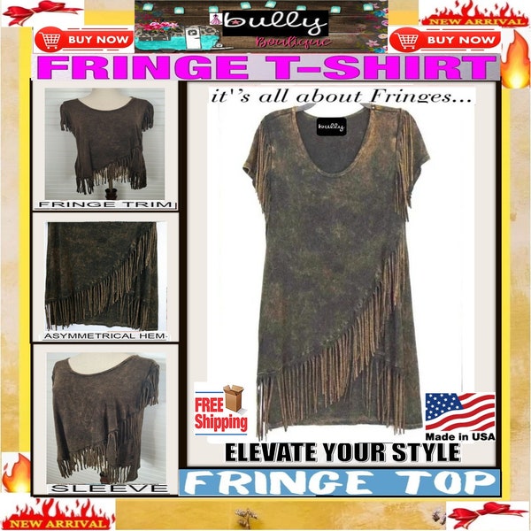 Sale!! Alert!! Bully FRINGE Dangling TOP Layer BUYNOW!! Tee Distress Tassel Price Cheap T-Shirt Stagecoach Mineral Wash Dye Texan Nashville