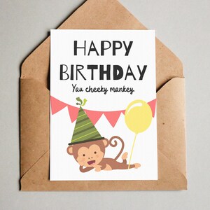 Carte de voeux joyeux anniversaire, carte postale effrontée drôle pour les enfants, imprimable, téléchargement immédiat