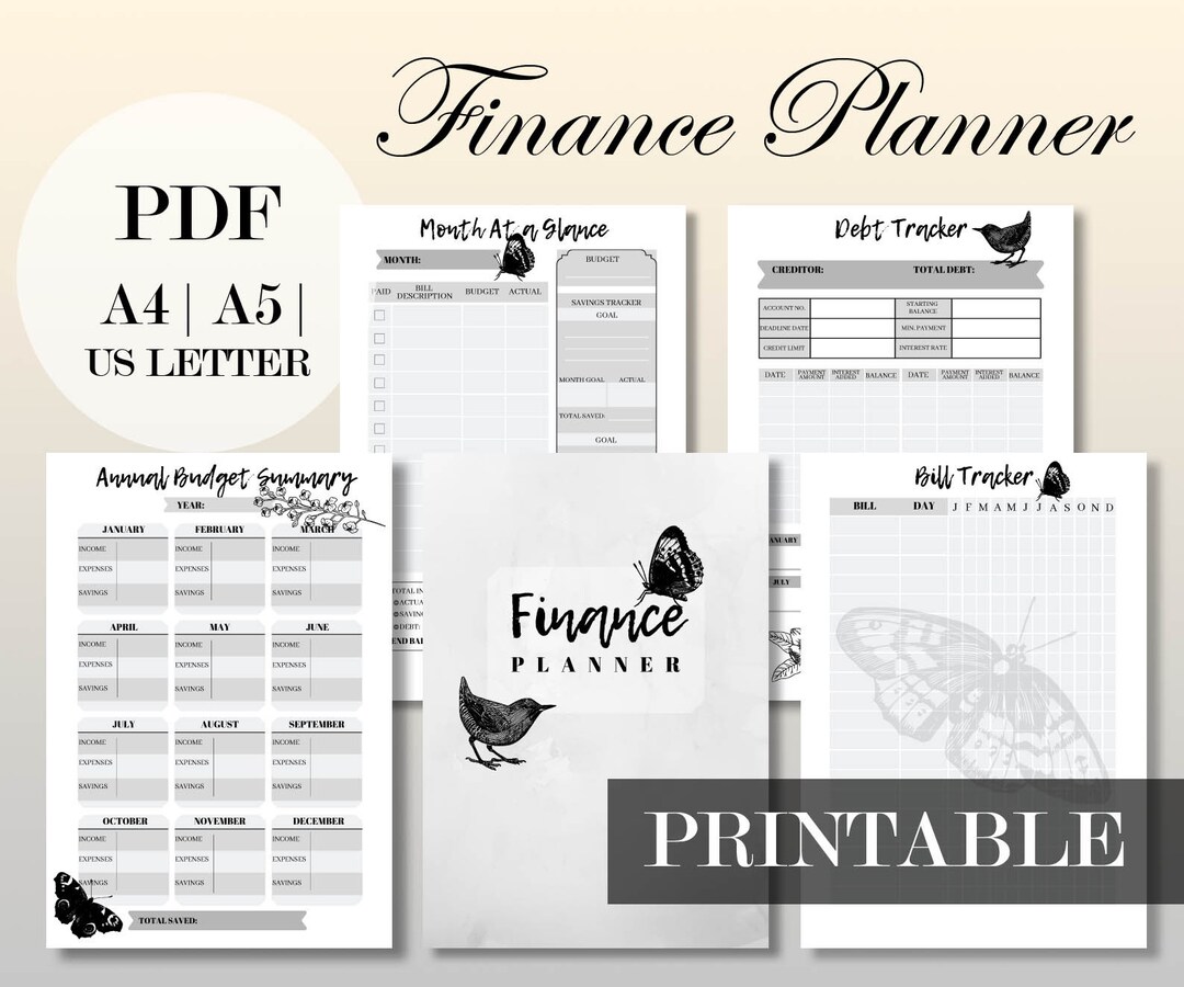 Vintage Style Floral and Nature Home Budget Planner, Monthly and Yearly Finance Tracker, Binder ...