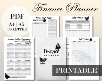 Vintage Style Floral and Nature Home Budget Planner, Monthly and Yearly Finance Tracker, Binder Inserts