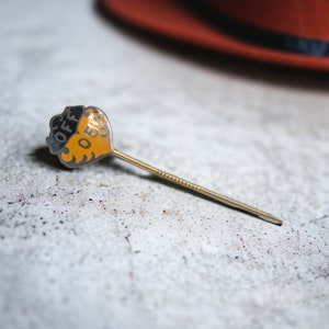 ESTATE Antique OFF 05 Lieutenant Colonel STERLING Enamel Military History Yellow Black Shield Lapel Hat Pin Collectible