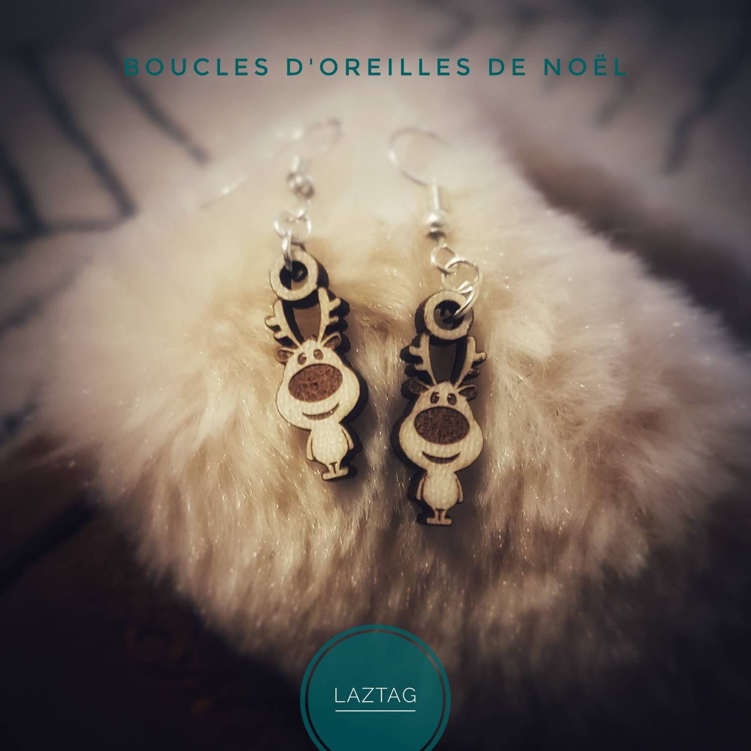 Boucles D'oreilles Pendantes En Bois - Forme Monstre De Noël Rouge Et Vert - Cadeau Festif Pour Filles, Déco Originale
