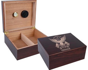 250 Years of Freedom Cigar Humidor | Laser Engraved American Eagle | 1776 2026 Patriotic Gift | USA Anniversary Gift | Cedar Wood Cigar Box