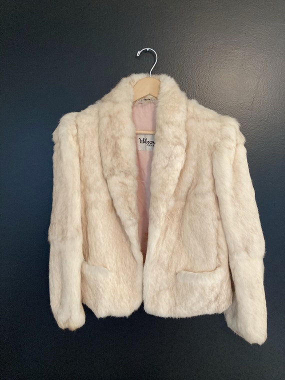 Vintage, 70s, puff sleeve, white, rabbit fur coat