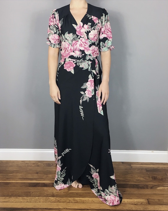 Vintage, 90s, black, pink, floral, short sleeve, p