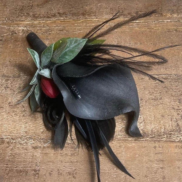 Sola Wood Black Rose, Faux Calla Lily Goth Vibe Boutonniere, Gothic Button Hole Flower, Dark Red, Moody, Skull, Noir Forever Flowers by Gigi