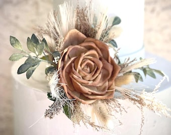 Rustic Wedding Cake Flowers – Sola Wood Rose Boho Cake Topper Terracotta Beige Keepsake