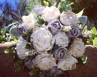 Light Purple, Lavender Bridal Bouquet, Sola Wood Flower Bouquet, Ivory Lavender Bouquet, Wedding Bouquet, Spring Wedding Bouquet, The &quot;GIGI&quot;