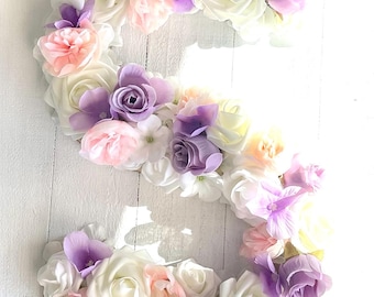 Custom Flower Letter Monogram – Purple White Floral Nursery Decor, Wedding Birthday Number