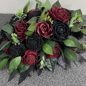 Black Burgundy Sola Wood Flower Wedding Arch: Gothic Rose Arbor