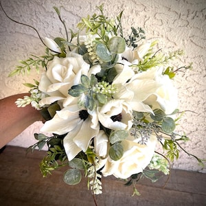 White Sola Wood Flower Bridal Bouquet: Boho Wedding Decor