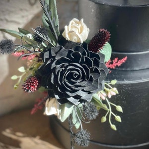 Goth Wood Flower Wedding Cake, Black Rose Cake Flowers, Gothic, Moody, Noir Dark Red, Burgundy, Blush, Black, Ivory, Cake Decor, Cake Top Large Center