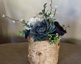 Sola Wood Flower Birch Centerpiece in Wisteria Blue, Plum, Ivory, Succulent and Greens, Custom Color Centerpiece, Forever Flowers by Gigi