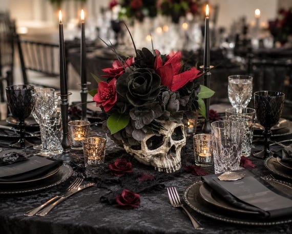 Skull and Wood-Rose Centerpiece
