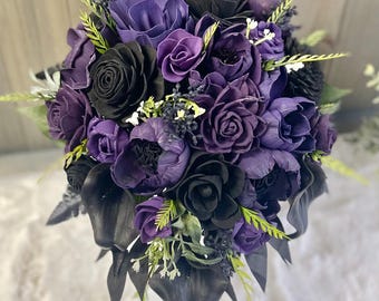 Dark Purple Sola Wood Flower Bouquet: Gothic Wedding, Purple