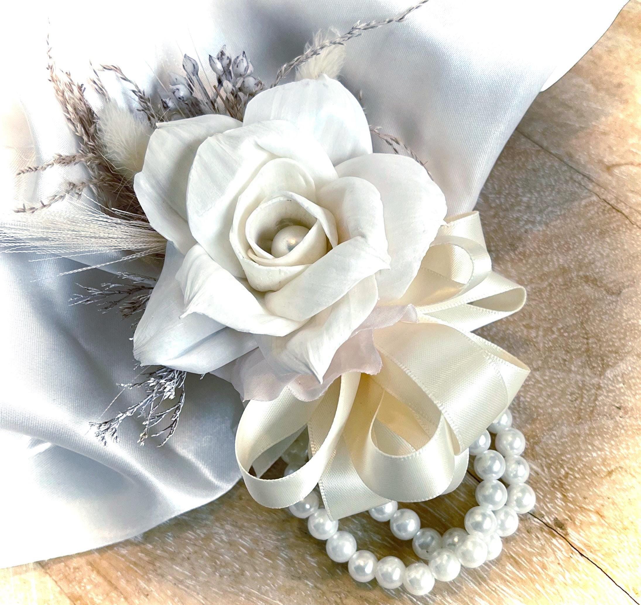White Ivory Rose Corsage & Boutonniere Set – Sola Wood Prom
