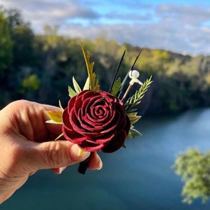 The Ava Gothic Wedding Wood Flower Bouquet in Dark Red and Black Wood Rose, Burgundy Goth Bouquet, Scent Options, Keepsake, image 8