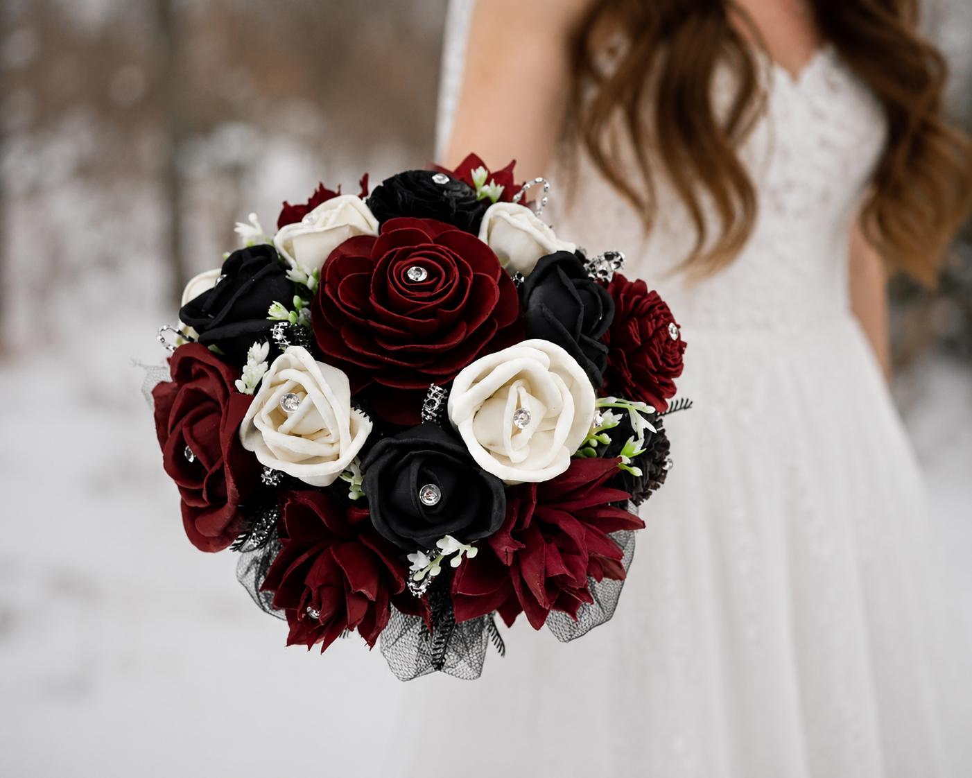 Dark Red Black Ivory Bouquet