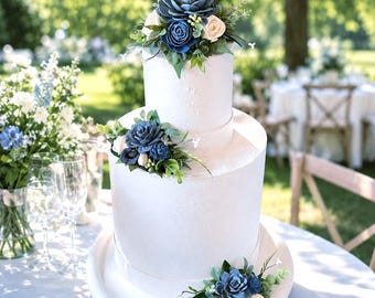 Dusty Blue Wedding Cake Flowers, Sola Wood Flower Topper for Floral Cake Decor