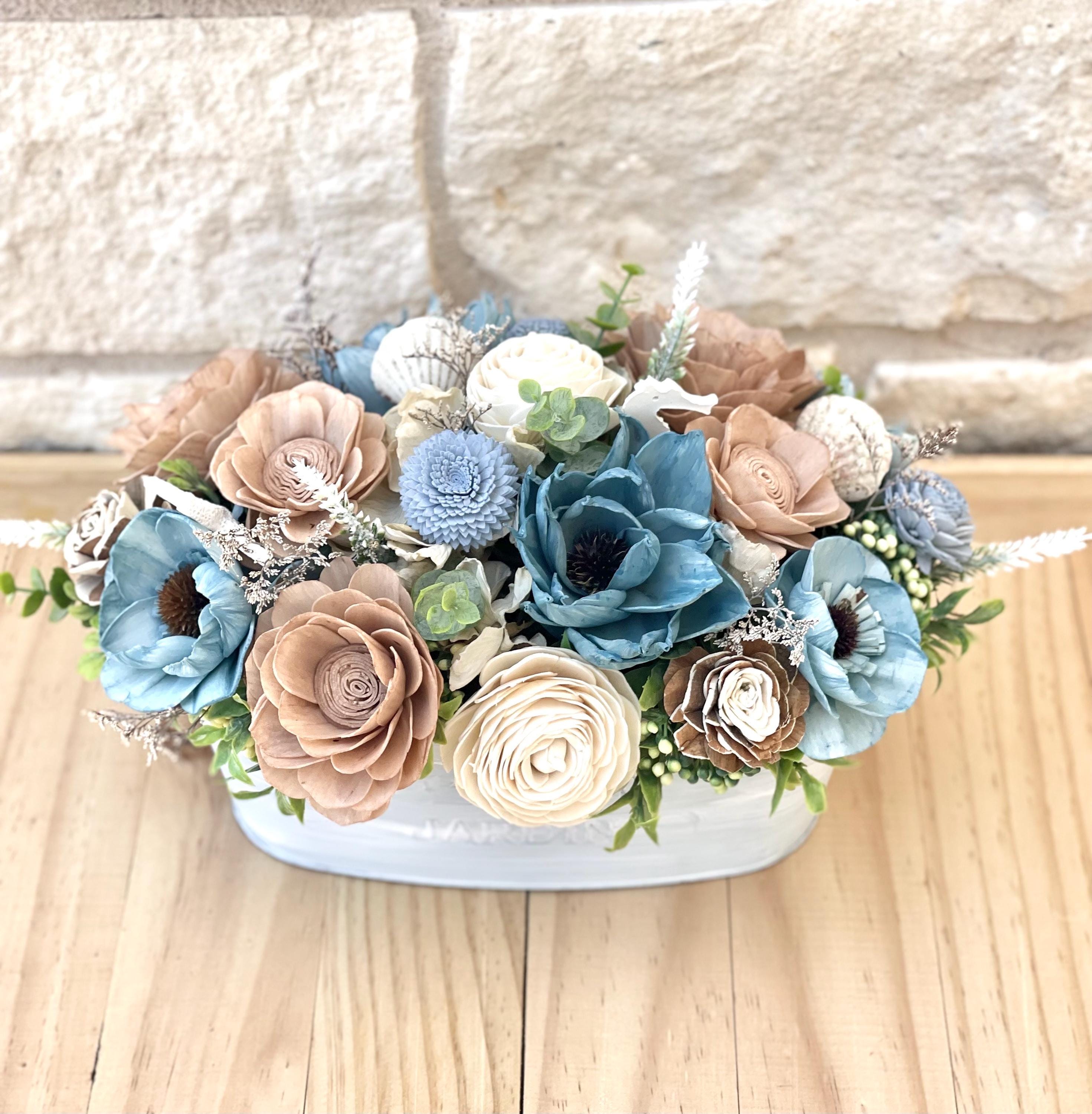 Beach Colors Sola Wood Flower Arrangement, Ocean Teals or Dusty