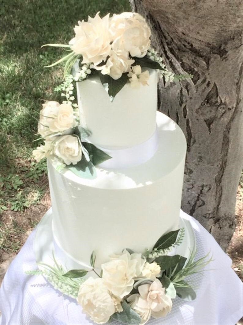 Sola Wood Ivory All White Cake Flowers Wedding Cake Topper Etsy