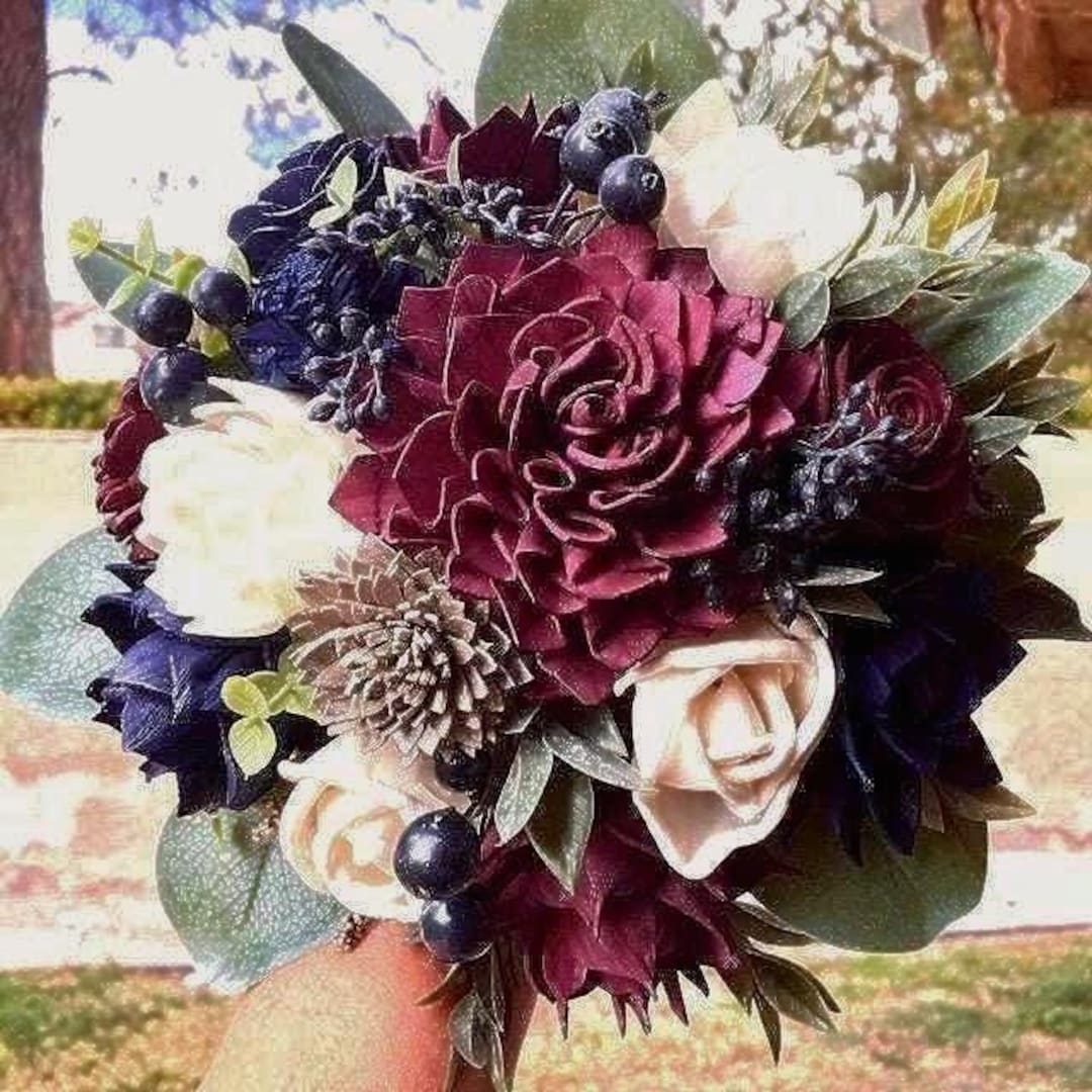 navy bridesmaid dress with burgundy flowers Navy Blue and Royal Blue Bridal Party with Burgundy and Pink Flowers