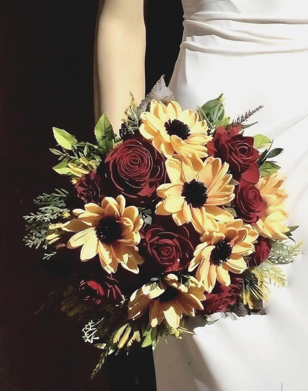 Sunflower and Red Rose Wedding Bouquet – Sola Wood Bridal Bouquet