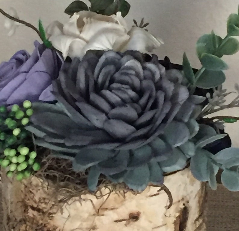 Sola Wood Flower Birch Centerpiece in Wisteria Blue, Plum, Ivory