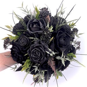 Black Gothic Wedding Bouquet: Sola Wood Flowers, Dark Romance Bridal
