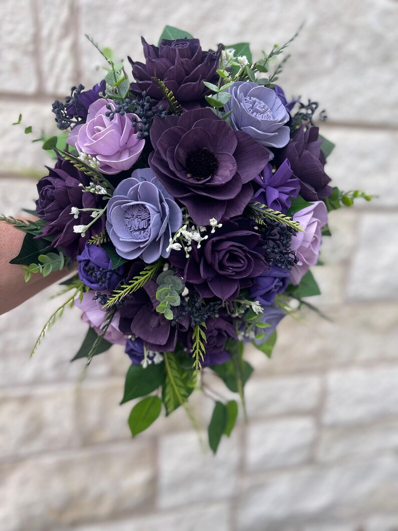Paquet de fleurs de mariage gothique - Bouquet de mariée en bois de sola violet foncé pourpre clair - JULIANA image 14