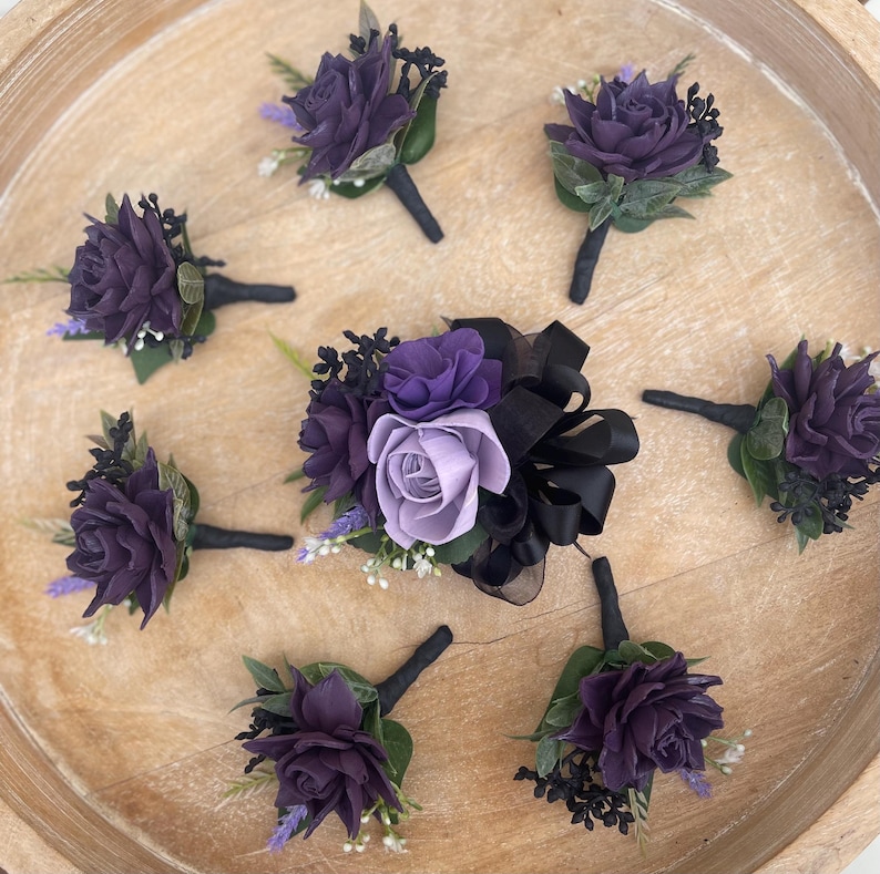Paquet de fleurs de mariage gothique - Bouquet de mariée en bois de sola violet foncé pourpre clair - JULIANA image 5
