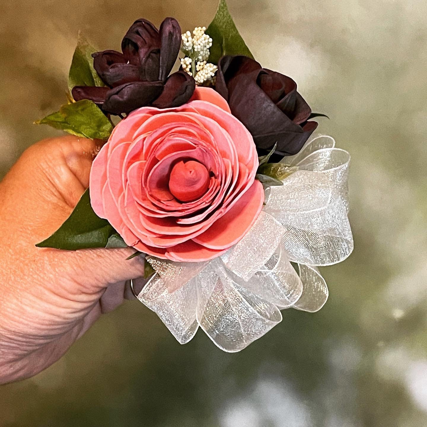 Hot Pink Sola Wood Flower Bridal Bouquet: Coral & Navy