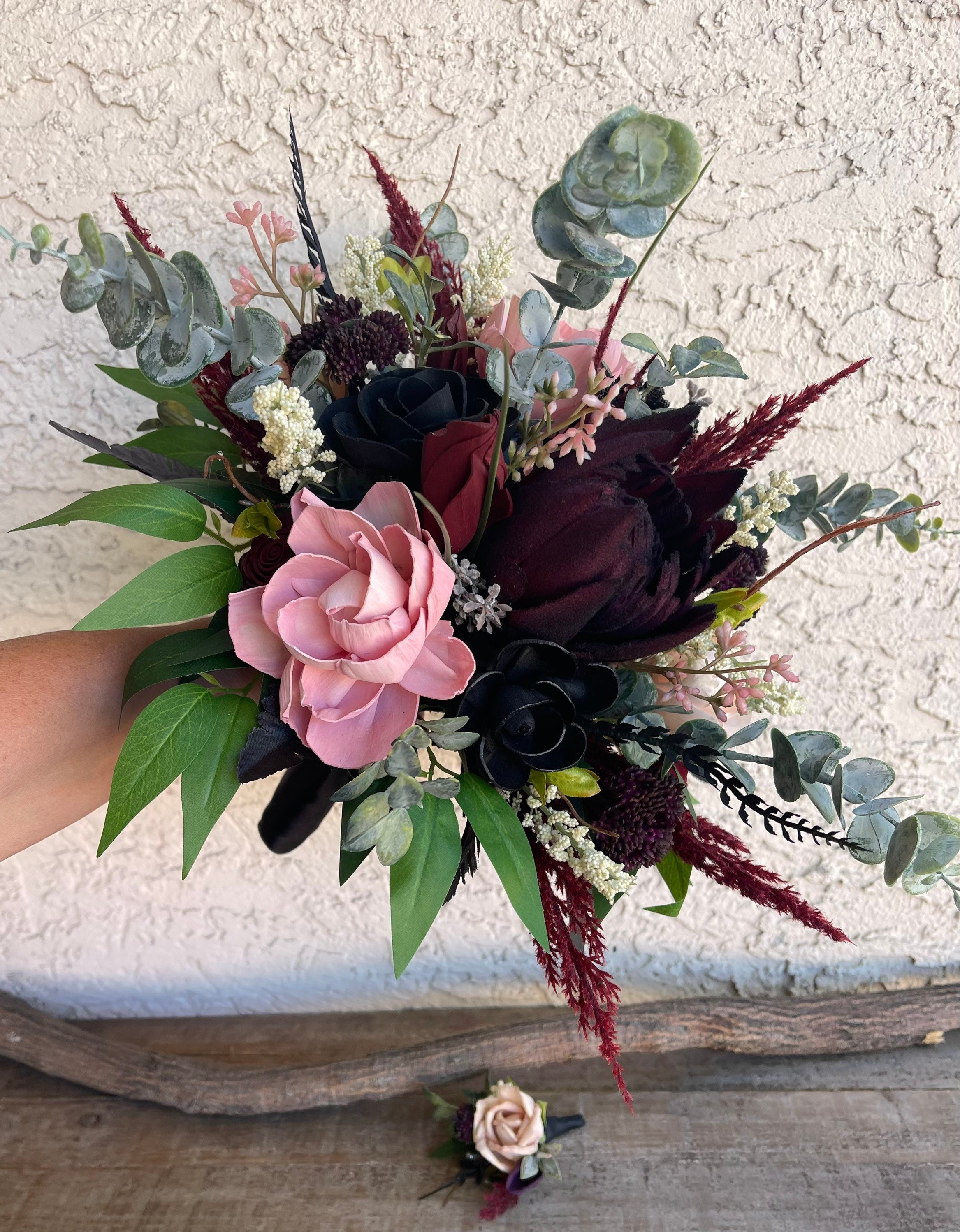 READY to SHIP Wood Flower Large Boho Bouquet and Boutonniere - Etsy Israel