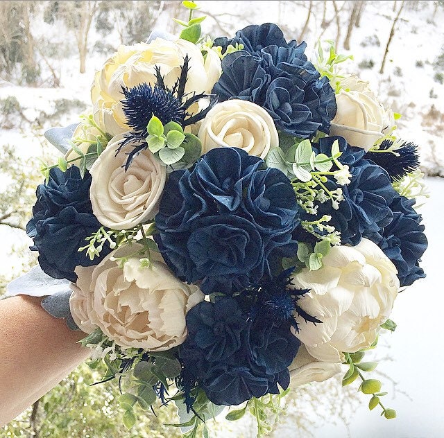 [Dry flowers without withering] Dream blue without withering roses,  hydrangea, Sola peony, natural semi-circular bouquets