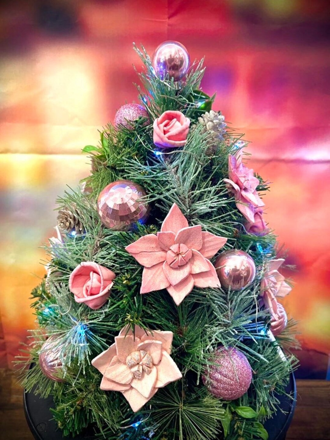 HANDMADE Wood Flower Christmas Tree 12 Choose PINK or Etsy