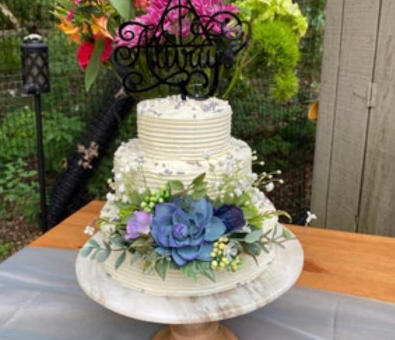 Sola Wood Ivory, Plum, Succulent, Wisteria Blue Wedding Cake Flowers, Wedding Cake Top, Eco Friendly, Keepsake, Forever Flowers by Gigi image 5